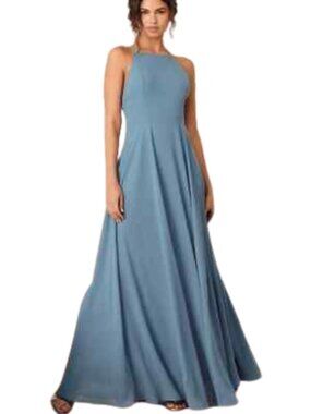 Lulus Mythical Kind of Love Slate Blue Maxi Dress Halter Formal Bridesmaid Gown